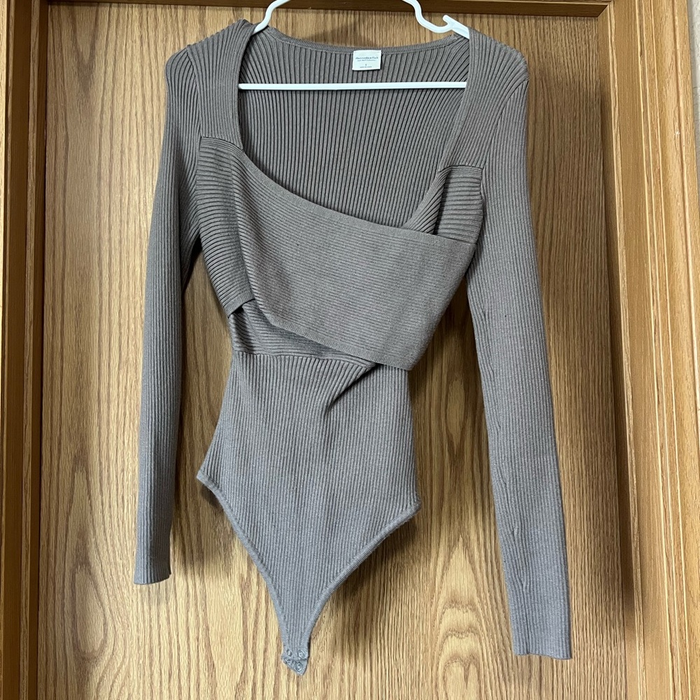 Abercrombie & Fitch Taupe Ribbed Bodysuit
